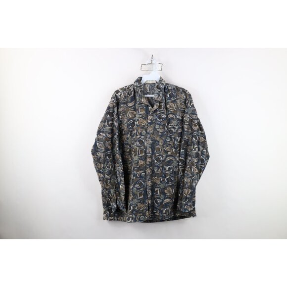 Vintage 90s Streetwear Mens Large Faded Abstract Corduroy Collared Button Shirt - Picture 1 of 11